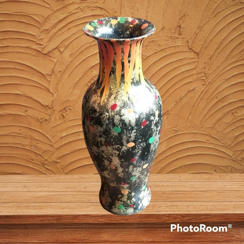 Abstract Accent Vase + Black + Gold + Speckled